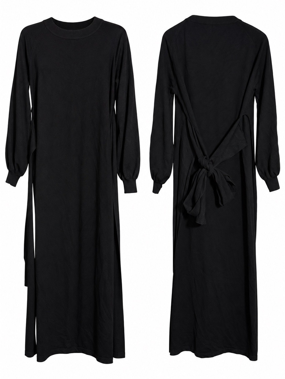 Fashion Nova Black Long-Sleeve Maxi Dress with Tie-Back